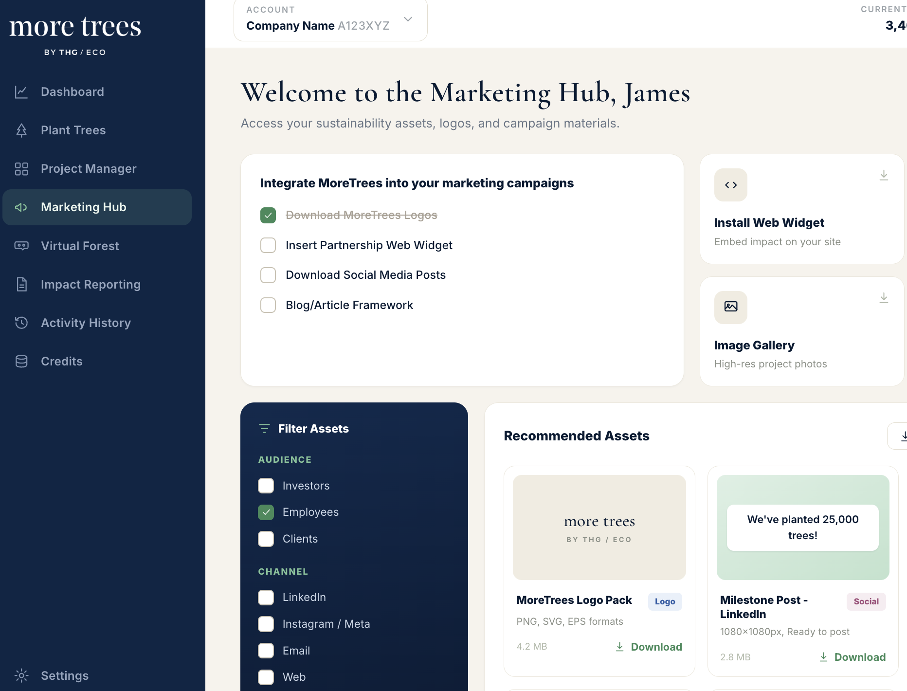 Marketing Hub product screen
